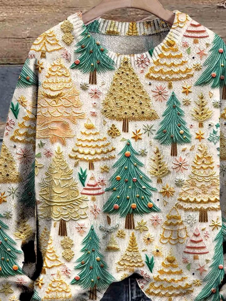 Christmas Tree Art Print Knit Pullover Sweater