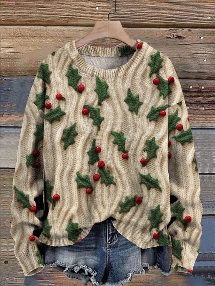 Christmas Tree Claus Print Knit Pullover Sweater