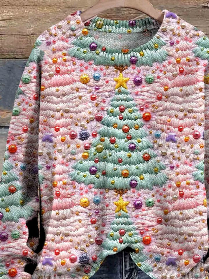 Christmas Tree Art Print Knit Pullover Sweater