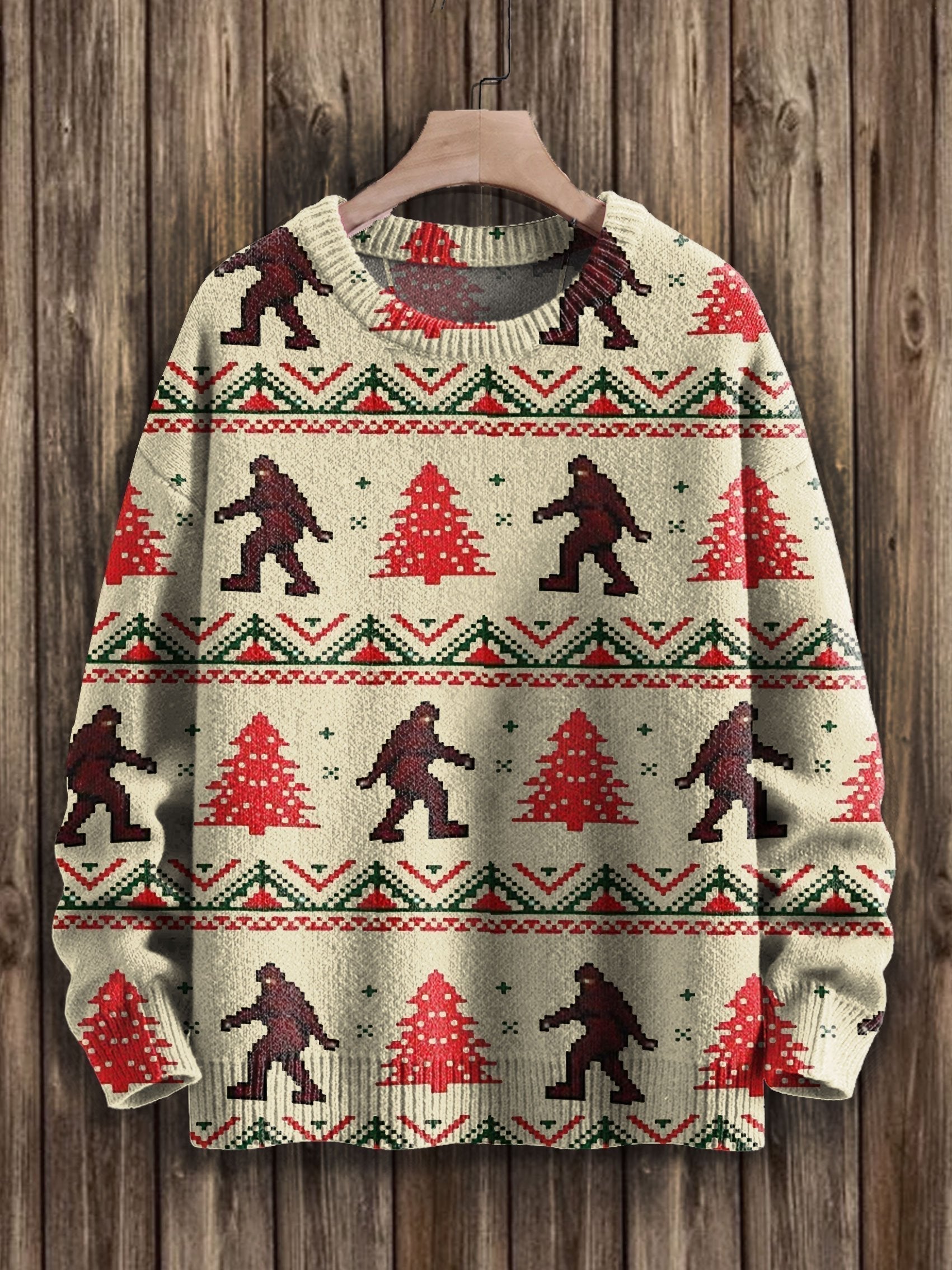 Christmas Big Foot Print Knit Pullover Sweater