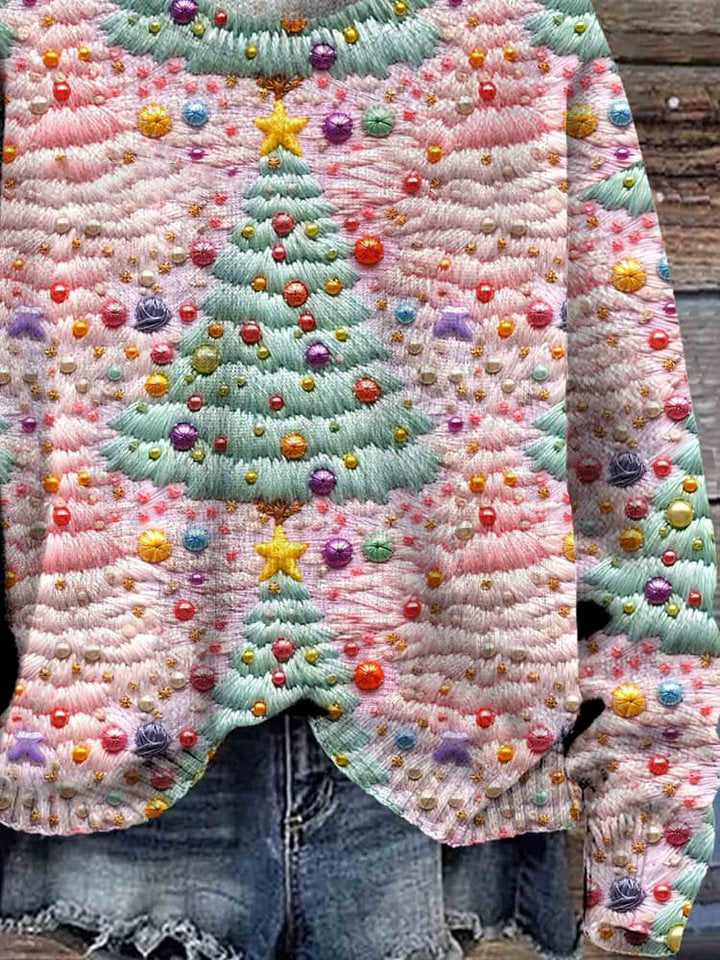 Christmas Tree Art Print Knit Pullover Sweater