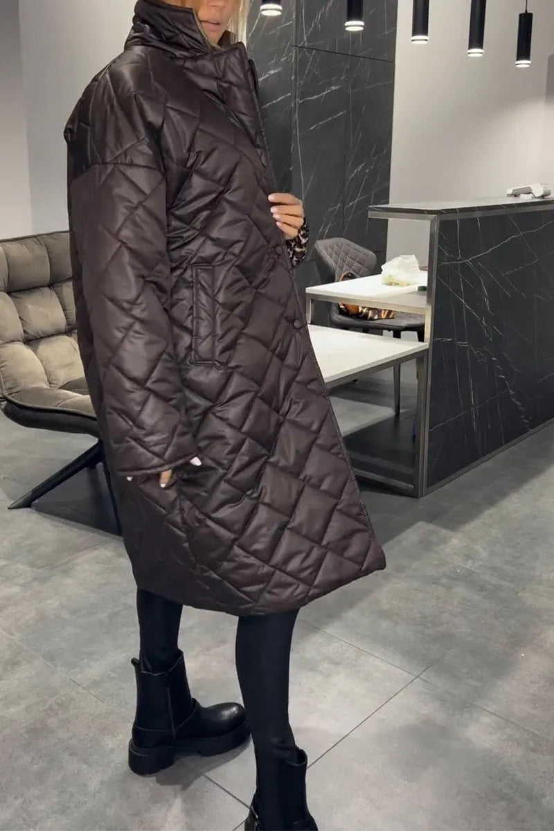Kendall – Quilted Mid-Length Leopard Lining Coat