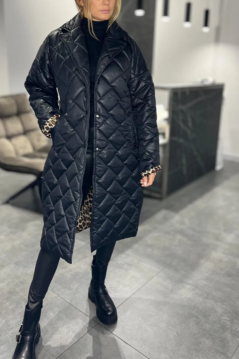 Kendall – Quilted Mid-Length Leopard Lining Coat