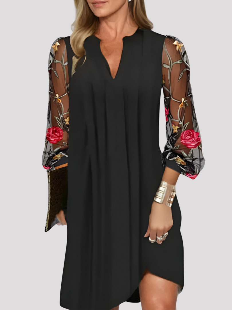 Renee | Elegant Long Dress for Women with Embroidered Sleeves