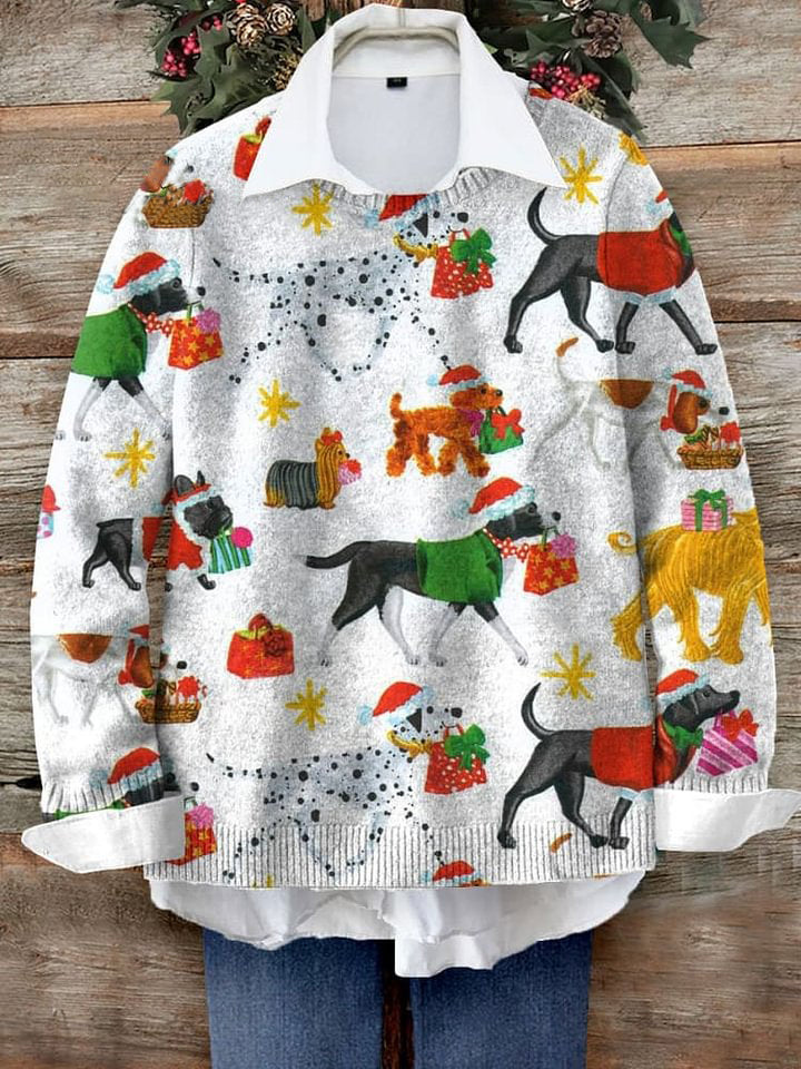 Cute Dog Holiday Gift delivery Art Print Knit Pullover Sweater