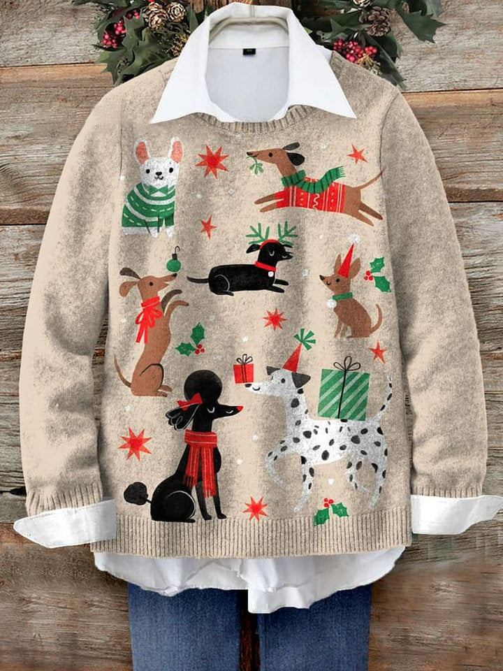 Cute Dog  Art Print Knit Pullover Sweater