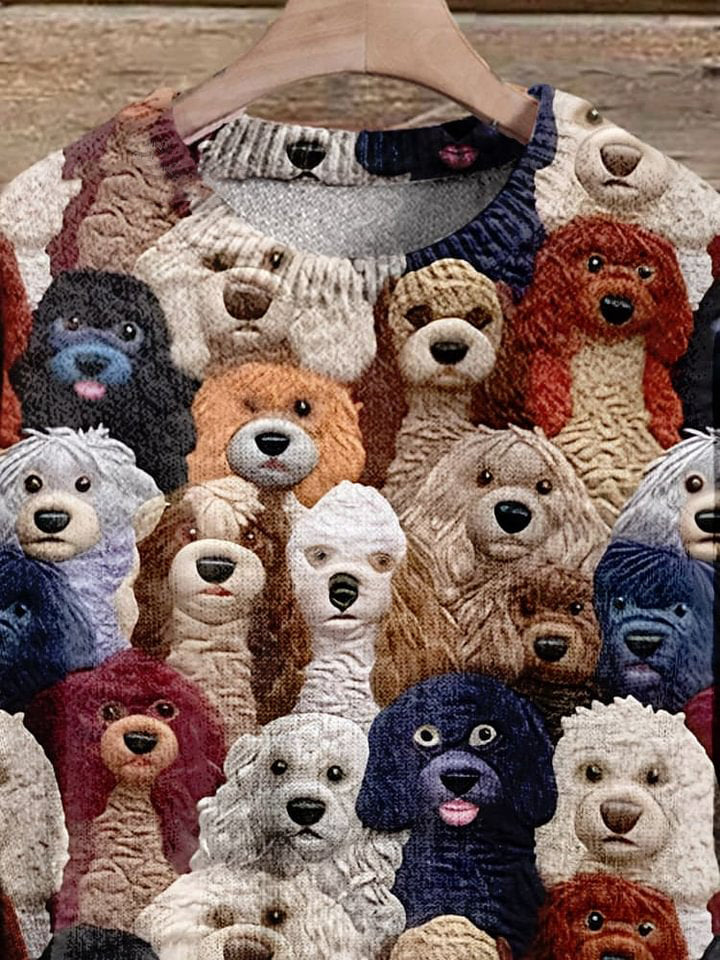 Christmas Gift Funny Dog Art Print Knit Pullover Sweater