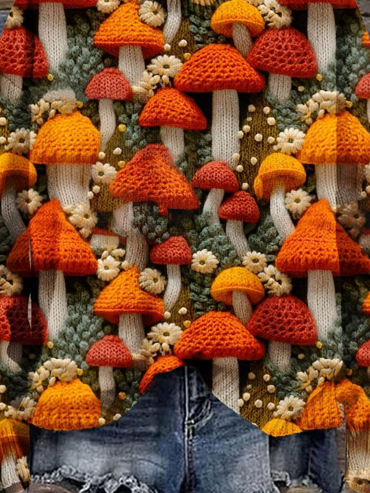 Christmas Gift Mushroom Art Print Knit Pullover Sweater