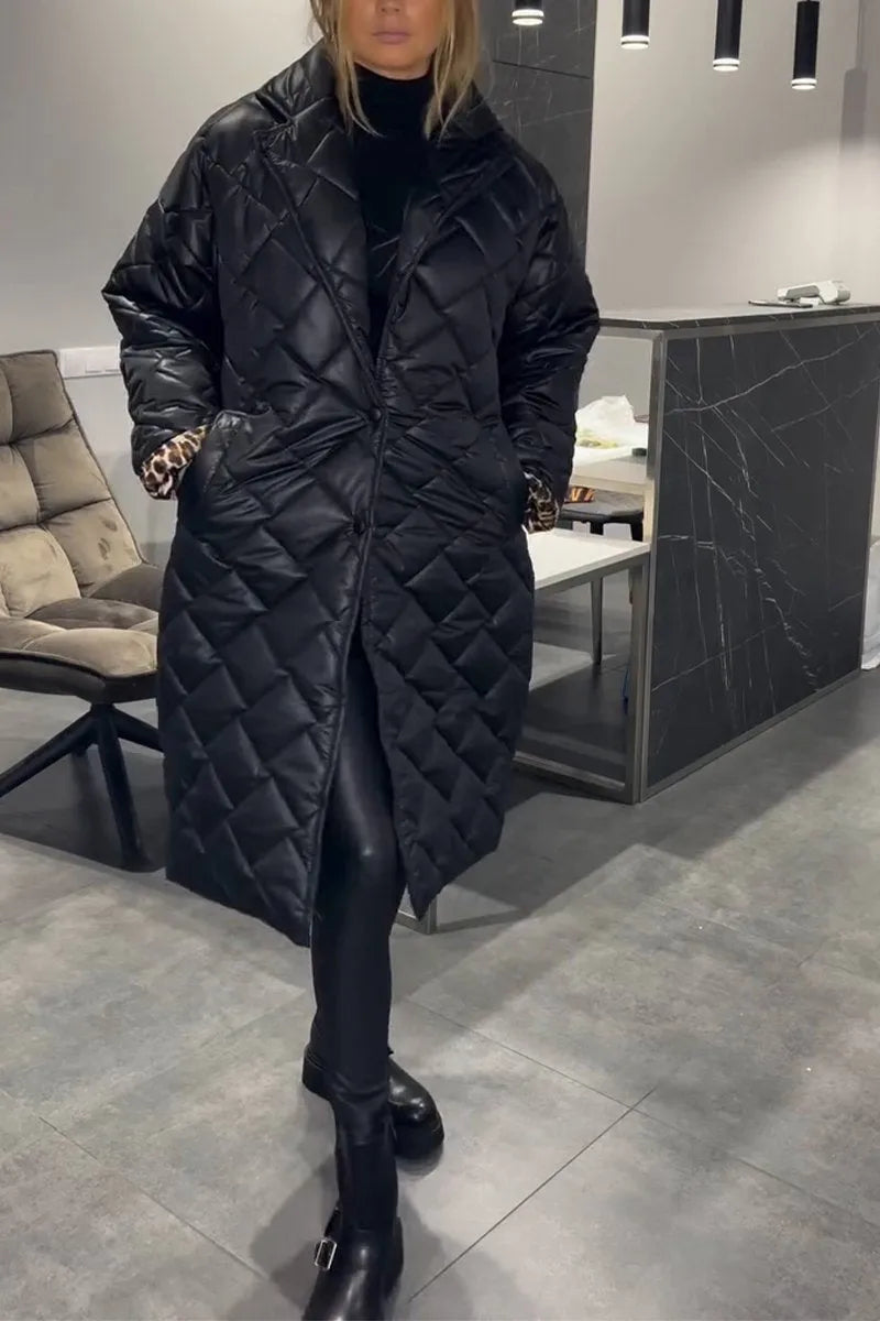 Kendall – Quilted Mid-Length Leopard Lining Coat